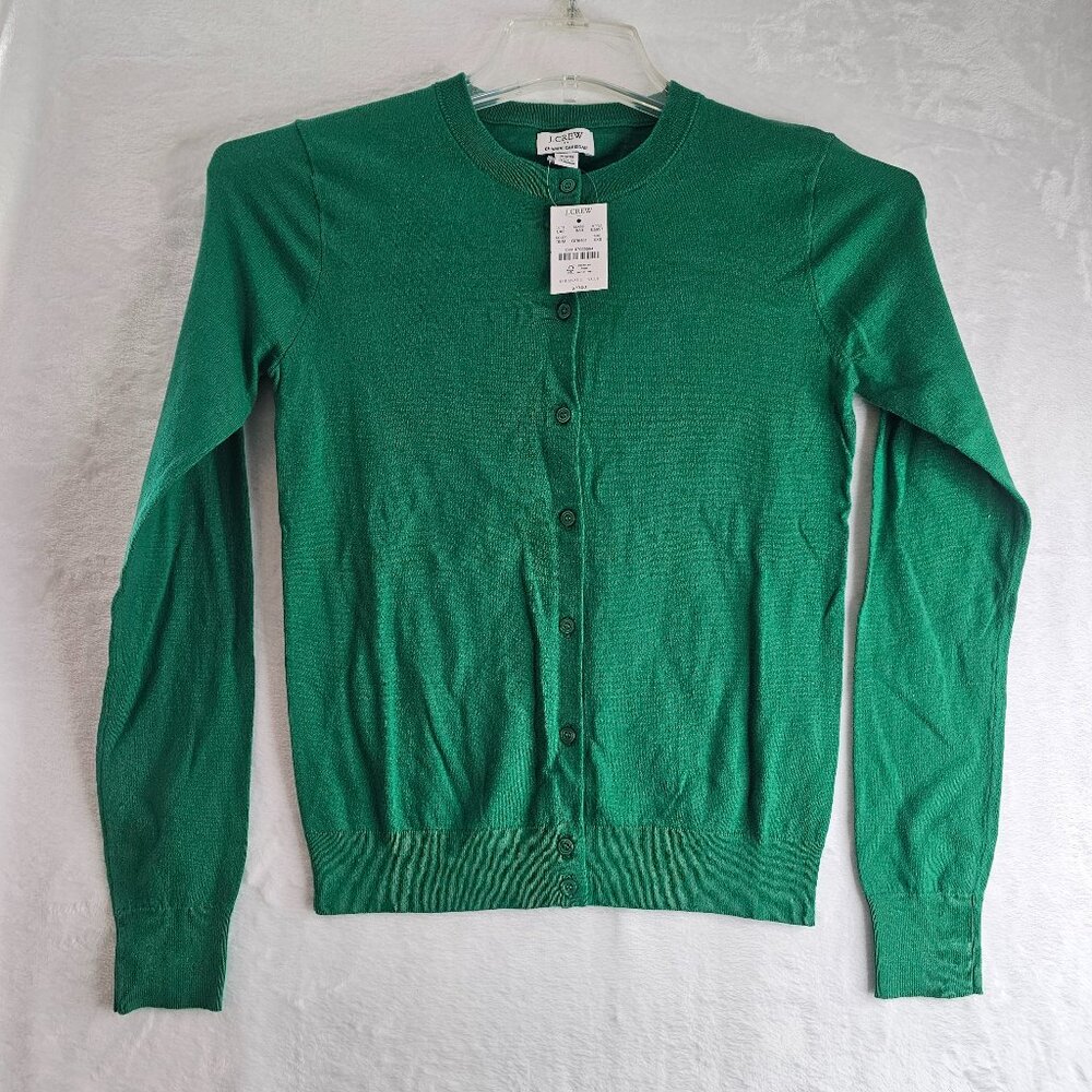 J. Crew Women Classic Cardigan Green XXS Button Up Sweater Cotton E5957 Solid